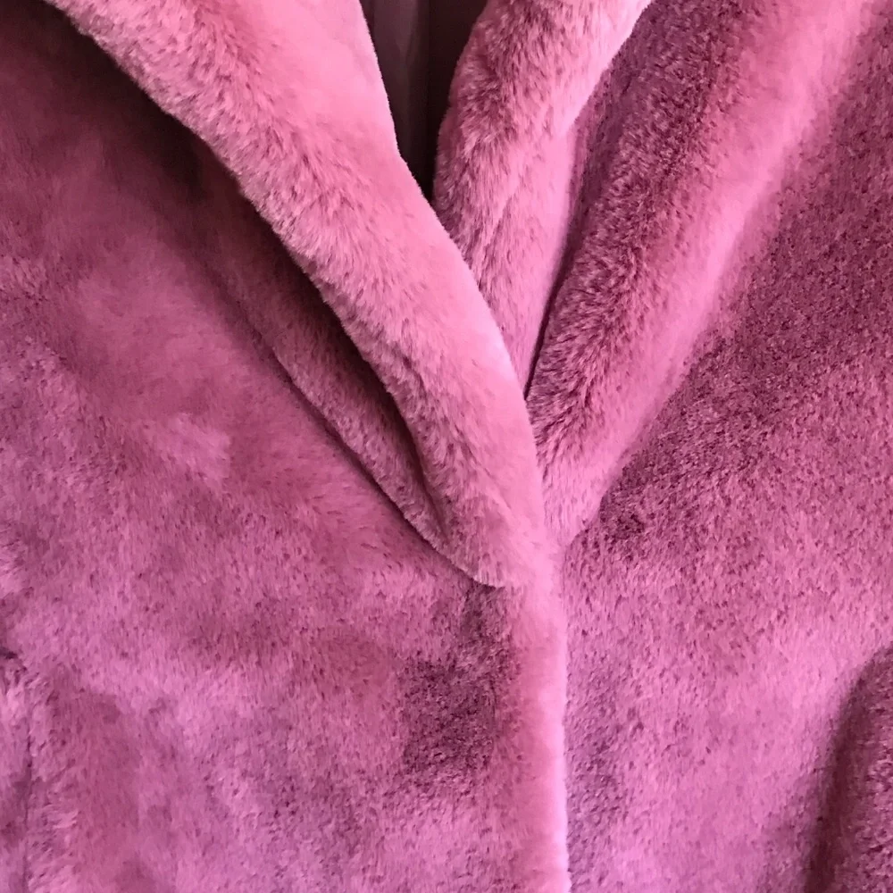 PRIMARK Faux Fur Pink Coat Oversized Teddy Jacket Women’s Size Medium - Picture 3 of 16